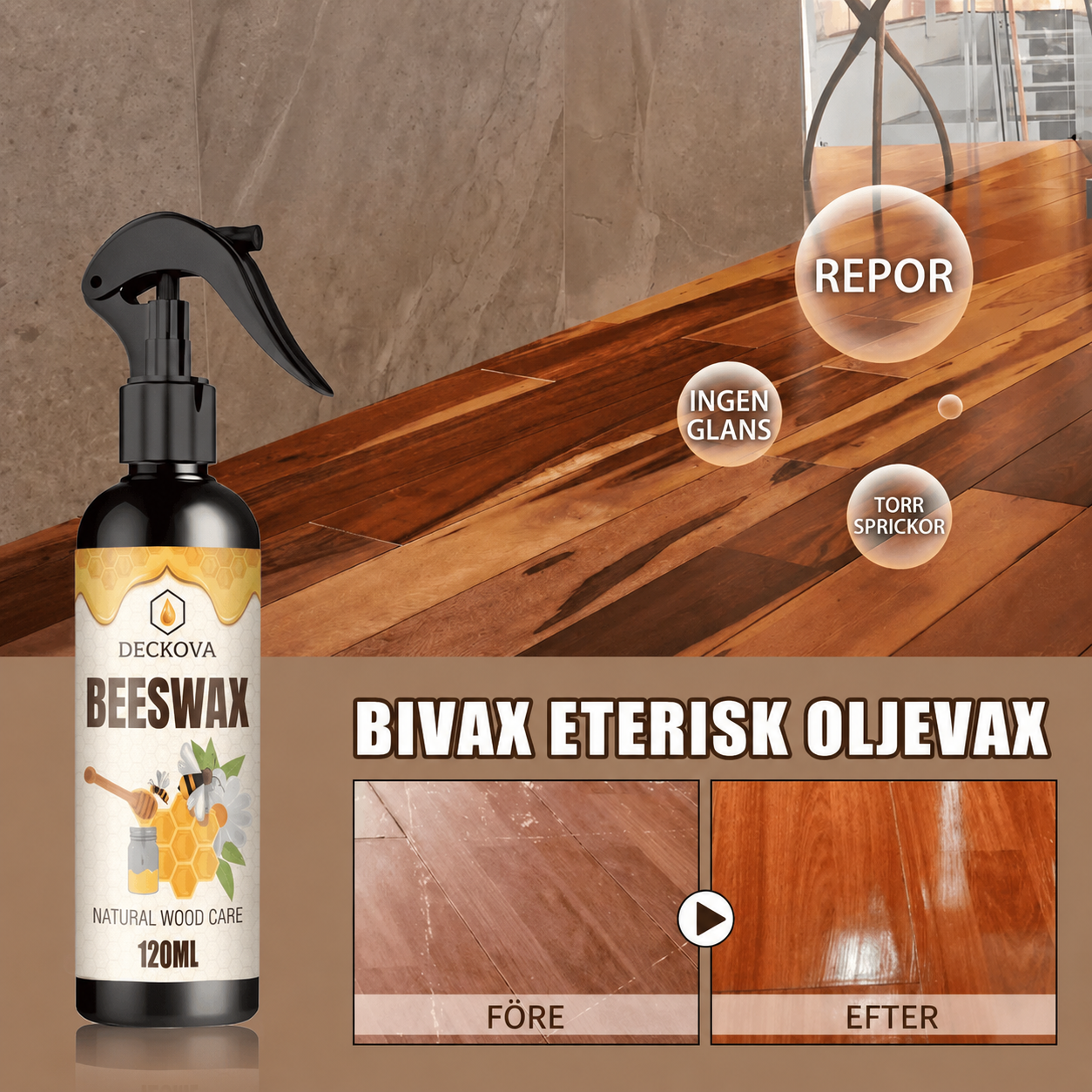 DECKOVA – Naturlig Bivaxspray för Trä och Möbler